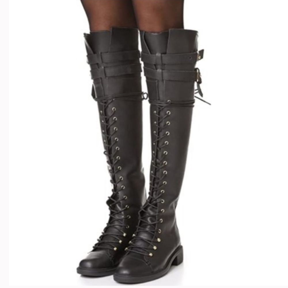NWOT Joie Gryffin Leather Knee High Lace Up Boots